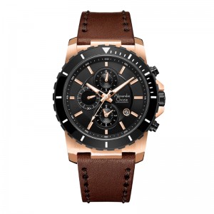 Alexandre Christie AC 6141 Rosegold Brown Leather Chronograph MCLBRBA
